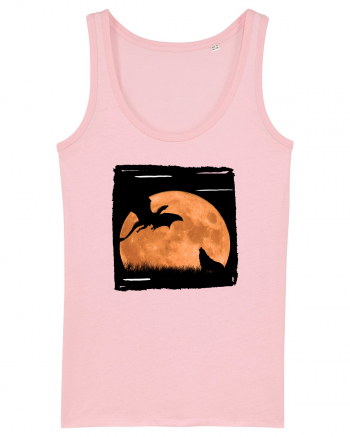 Moon dragon and wolf  Cotton Pink