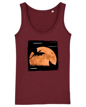 Moon dragon and wolf  Burgundy