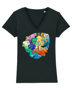 faces_I-4 Tricou mânecă scurtă guler V Damă Evoker