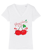Cherry je t'aime Tricou mânecă scurtă guler V Damă Evoker