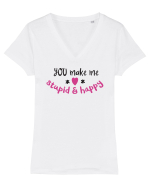 Ridicol și fericit Tricou mânecă scurtă guler V Damă Evoker