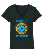 Music is My Power Tricou mânecă scurtă guler V Damă Evoker