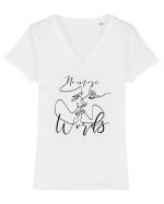 No More Words Tricou mânecă scurtă guler V Damă Evoker