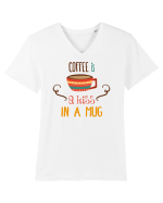Cafeaua e un sărut într-o ceașcă Tricou mânecă scurtă guler V Bărbat Presenter