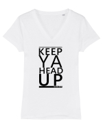 KEEP YA HEAD UP Tricou mânecă scurtă guler V Damă Evoker