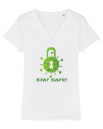 STAY SAFE! Tricou mânecă scurtă guler V Damă Evoker
