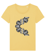 Petale abstracte Tricou mânecă scurtă guler larg fitted Damă Expresser