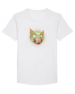 Skull Neon Cat Tricou mânecă scurtă guler larg Bărbat Skater