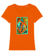 Tablou Abstract cu frunze Tricou mânecă scurtă guler larg fitted Damă Expresser