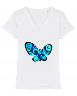 Fluture albastru Tricou mânecă scurtă guler V Damă Evoker