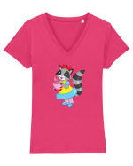 La ceai cu un raton ;) Tricou mânecă scurtă guler V Damă Evoker