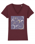 Purple Moon Patterns Tricou mânecă scurtă guler V Damă Evoker