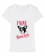 I Love Boston Terrier Tricou mânecă scurtă guler V Damă Evoker