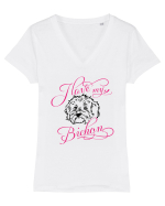 I Love My Bichon Tricou mânecă scurtă guler V Damă Evoker
