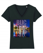 Bucurestiul noaptea Tricou mânecă scurtă guler V Damă Evoker