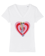 Powerpuff  Bubbles Aesthetic Girl Tricou mânecă scurtă guler V Damă Evoker