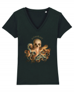 OctoSkull - octopus + skull - caracatita craniu Tricou mânecă scurtă guler V Damă Evoker