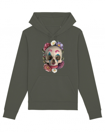 craniu skulljoker cu flori 03 Khaki