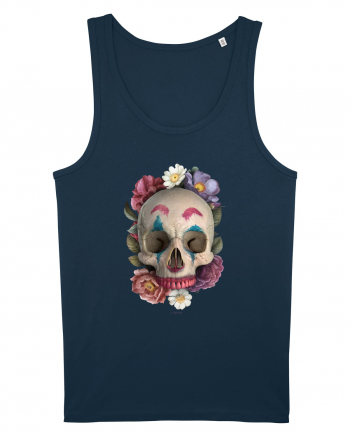 craniu skulljoker cu flori 03 Navy