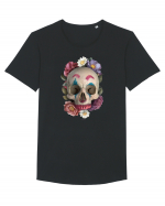 craniu skulljoker cu flori 03 Tricou mânecă scurtă guler larg Bărbat Skater