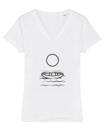 Circle Sun - black boat Tricou mânecă scurtă guler V Damă Evoker