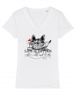 Coffee, Cats & Books Tricou mânecă scurtă guler V Damă Evoker