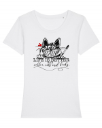 Coffee, Cats & Books Tricou mânecă scurtă guler larg fitted Damă Expresser