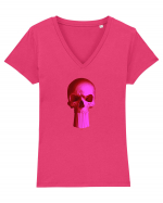 Craniu punishskull 03 magenta Tricou mânecă scurtă guler V Damă Evoker