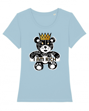 I Am Rich - Black Teddy Bear Sky Blue