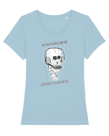 skull listening music Sky Blue