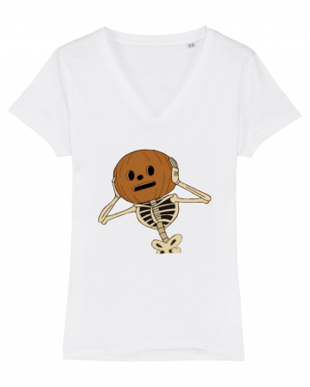 Happy Halloween Skeleton Head White