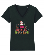 God Blessed Santa Tricou mânecă scurtă guler V Damă Evoker