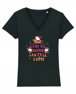 Stay At Home Santa'll Come Tricou mânecă scurtă guler V Damă Evoker