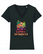 Here's Comes Reindeer Tricou mânecă scurtă guler V Damă Evoker