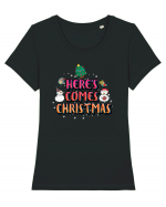 Here's Comes Christmas Tricou mânecă scurtă guler larg fitted Damă Expresser