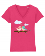 Doua păsărele Tricou mânecă scurtă guler V Damă Evoker