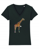 RGB Giraffe Tricou mânecă scurtă guler V Damă Evoker