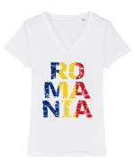 Romania 1 Decembrie 1918 Tricolor Tricou mânecă scurtă guler V Damă Evoker