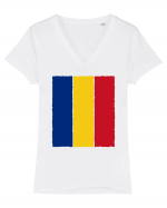 Romania 1 Decembrie 1918 Tricolor Tricou mânecă scurtă guler V Damă Evoker