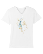 Floral Head Feminin Tricou mânecă scurtă guler V Bărbat Presenter