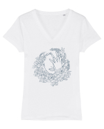 Blue Floral Feminin Tricou mânecă scurtă guler V Damă Evoker