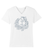 Blue Floral Feminin Tricou mânecă scurtă guler V Bărbat Presenter