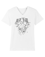 Floral Buttefly Feminin Tricou mânecă scurtă guler V Bărbat Presenter