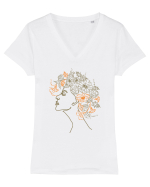 Floral Hair Tricou mânecă scurtă guler V Damă Evoker