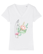 Floral Hand Tricou mânecă scurtă guler V Damă Evoker