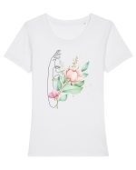Floral Hand Tricou mânecă scurtă guler larg fitted Damă Expresser