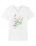 Floral Hand Tricou mânecă scurtă guler V Bărbat Presenter