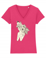 Bird Floral Head Feminin Tricou mânecă scurtă guler V Damă Evoker