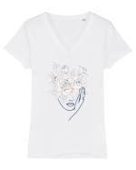 Floral Head Lips Tricou mânecă scurtă guler V Damă Evoker