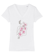 Silueta Floral Pink Tricou mânecă scurtă guler V Damă Evoker